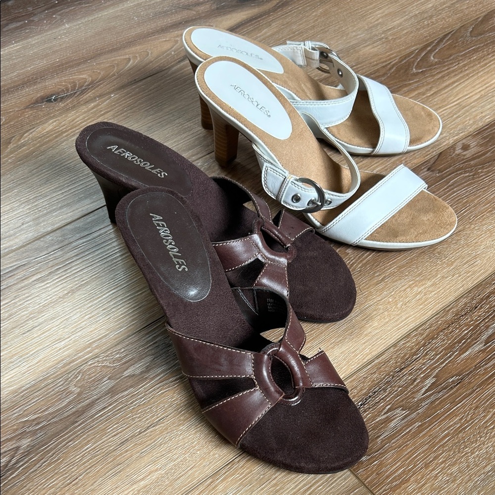 Two-pair NEW AEROSOLES Women’s Slide Heels in Dark Brown and White